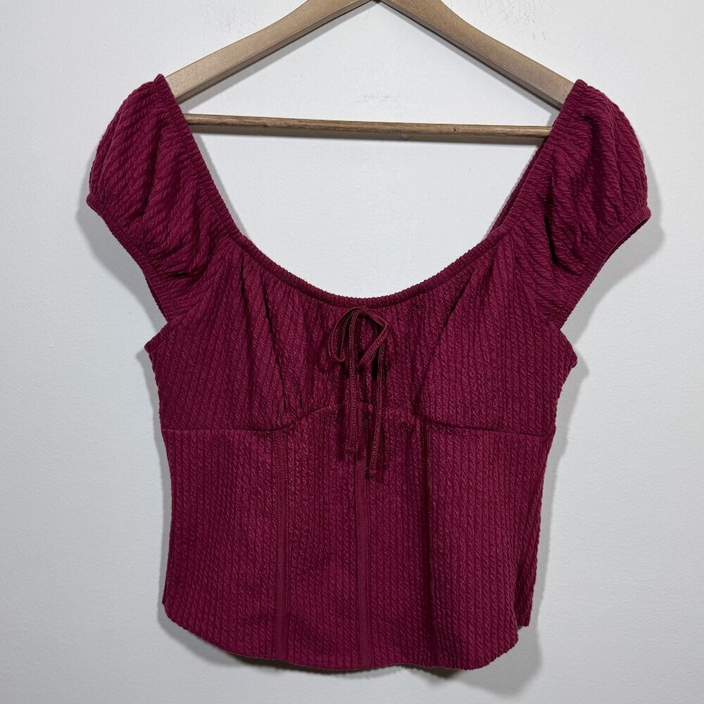 No Boundaries Womens Y2K Babydoll Coquette Top Size L Burgundy Renaissance Fairy